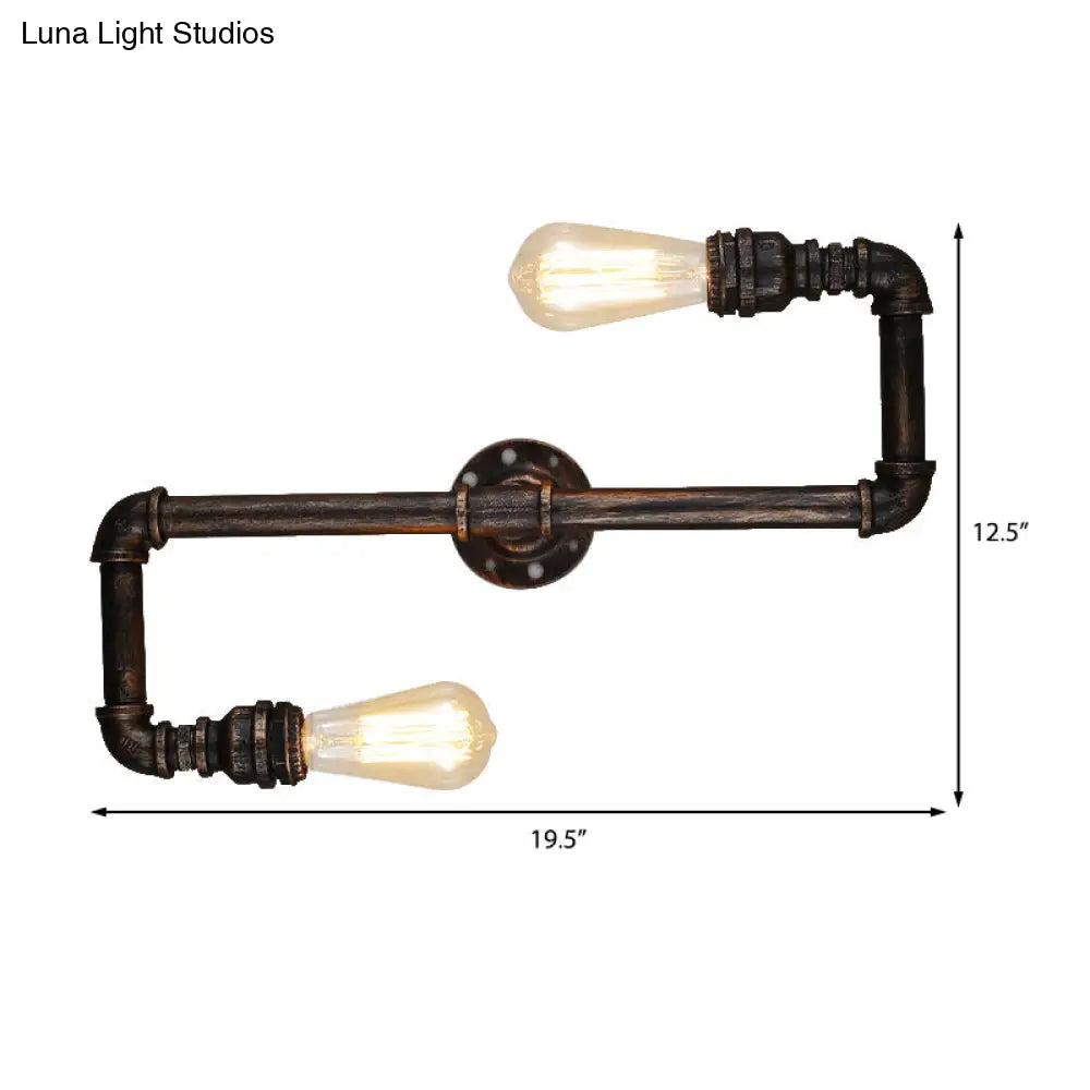 Rustic Metal Wall Sconce Lighting With Tubing And Antique Bronze Finish - 2/3 Heads For Living Room