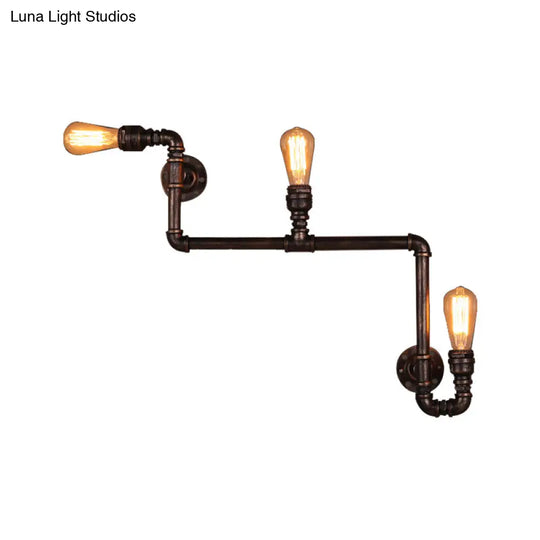 Rustic Metal Wall Sconce Lighting With Tubing And Antique Bronze Finish - 2/3 Heads For Living Room