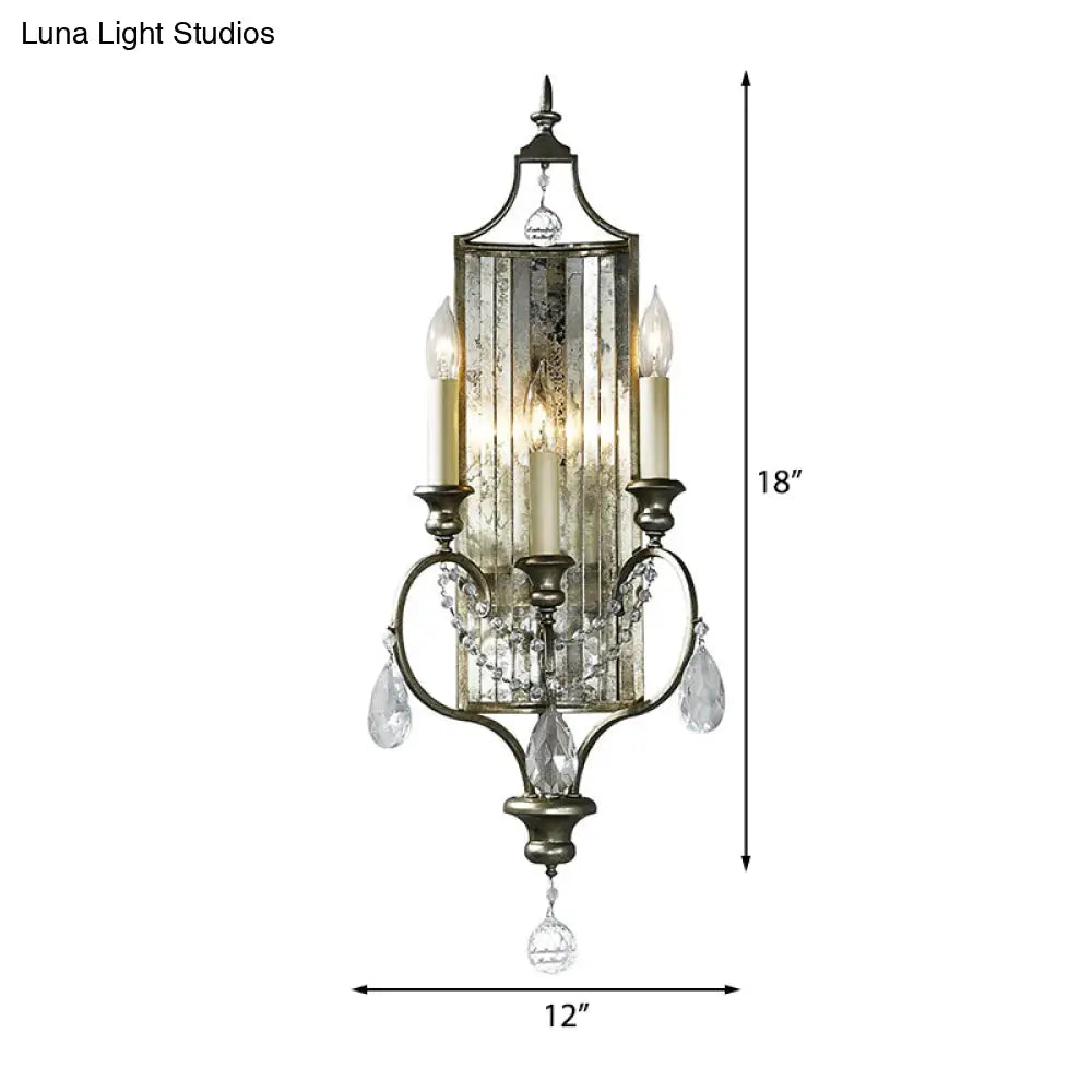 Rustic Metal Wall Sconce With Crystal Accent - 2 Light Candelabra Fixture