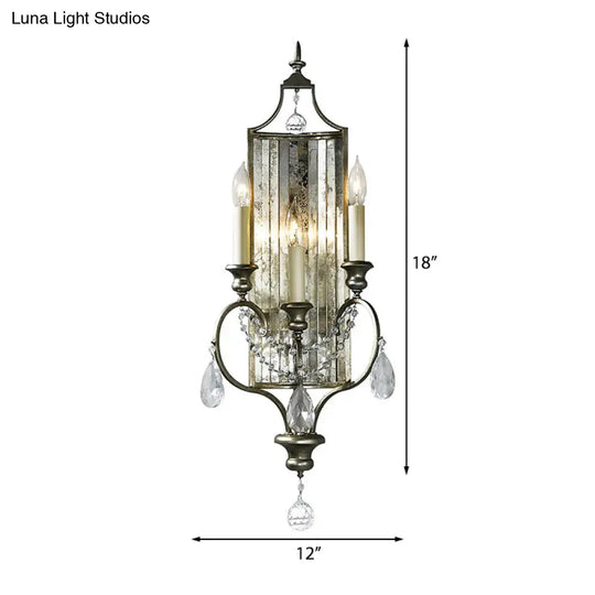 Rustic Metal Wall Sconce With Crystal Accent - 2 Light Candelabra Fixture