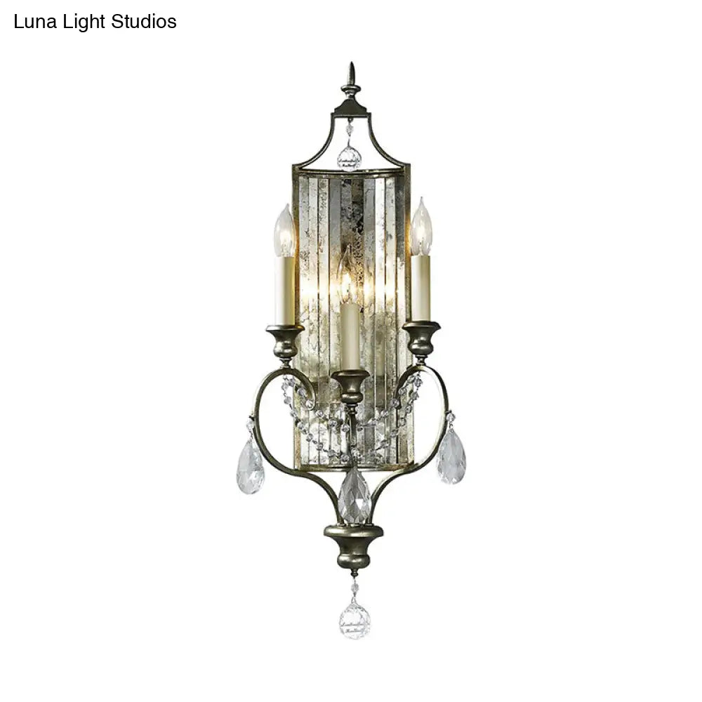 Rustic Metal Wall Sconce With Crystal Accent - 2 Light Candelabra Fixture