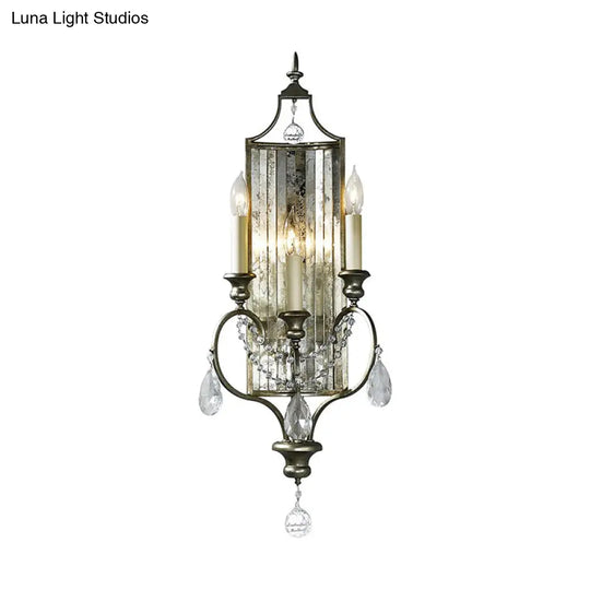 Rustic Metal Wall Sconce With Crystal Accent - 2 Light Candelabra Fixture