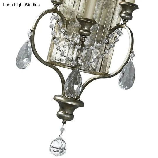 Rustic Metal Wall Sconce With Crystal Accent - 2 Light Candelabra Fixture