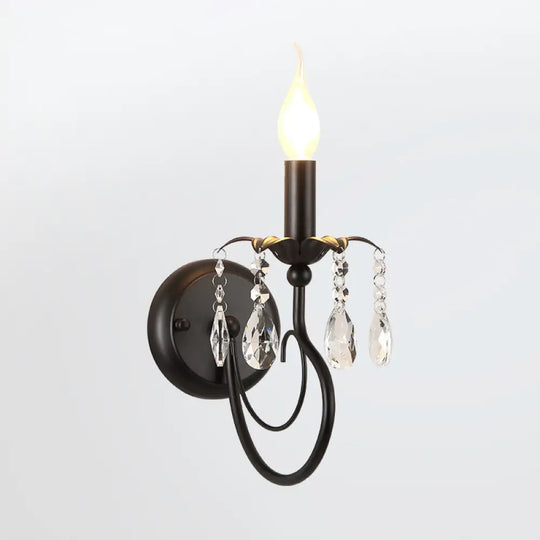 Rustic Metal Wall Sconce With Curved Arm - Elegant Living Room Lighting Black / C