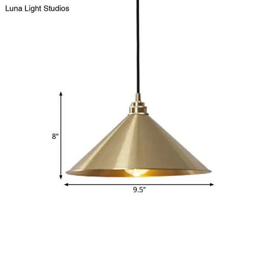 Rustic Metallic Cone Pendant Lamp With Brass Finish - Down Lighting 1 Bulb