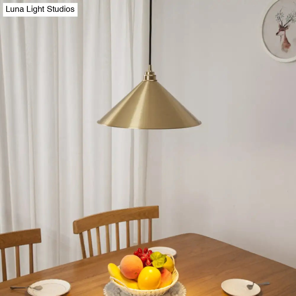 Rustic Metallic Cone Pendant Lamp - Brass Finish Down Lighting (1 Bulb) For Dining Room / Small