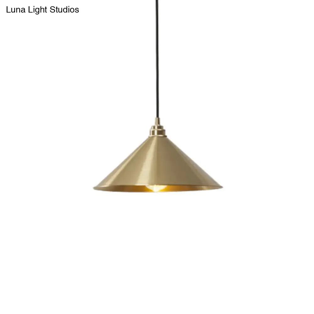 Rustic Metallic Cone Pendant Lamp With Brass Finish - Down Lighting 1 Bulb