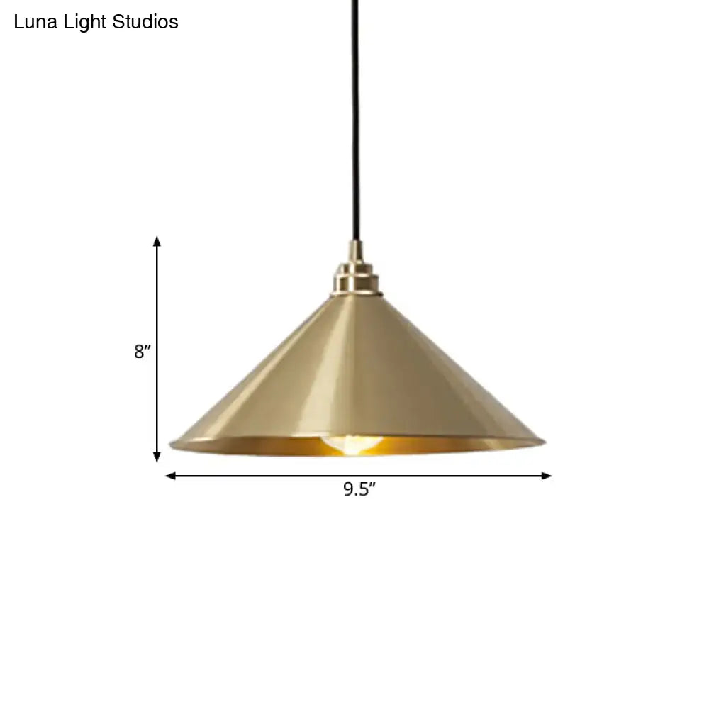 Rustic Metallic Cone Pendant Lamp - Brass Finish Down Lighting (1 Bulb) For Dining Room