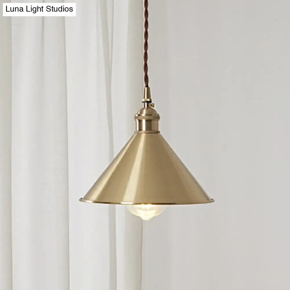 Rustic Metallic Cone Pendant Lamp With Brass Finish - Down Lighting 1 Bulb