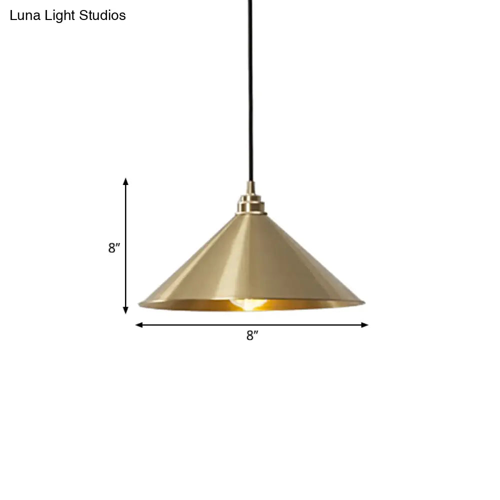 Rustic Metallic Cone Pendant Lamp With Brass Finish - Down Lighting 1 Bulb