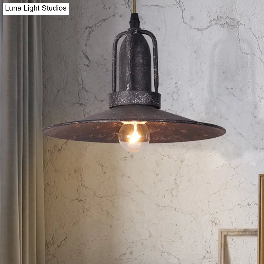 Rustic Metallic Hanging Light Fixture With Saucer Shade - Ideal For Coffee Shop