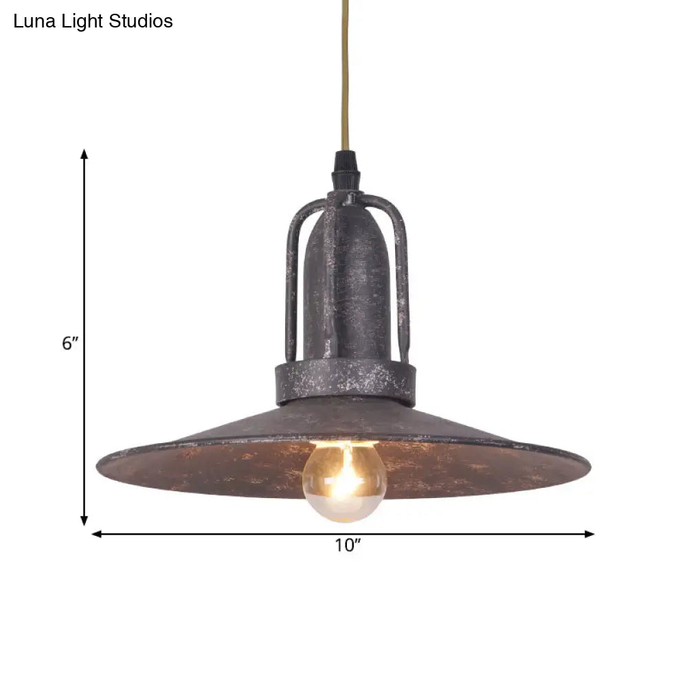 Rustic Metallic Hanging Light Fixture With Saucer Shade - Ideal For Coffee Shop