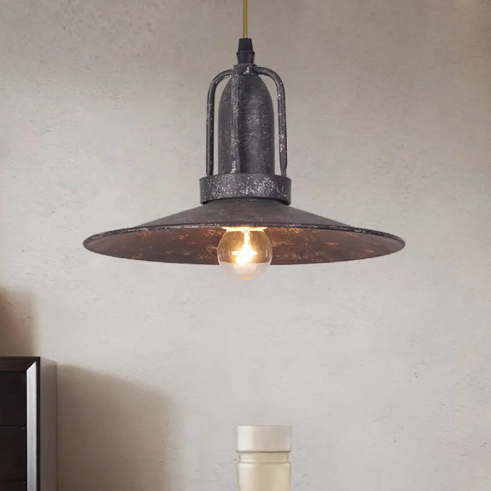 Rustic Metallic Hanging Light Fixture With Saucer Shade - Ideal For Coffee Shop Rust