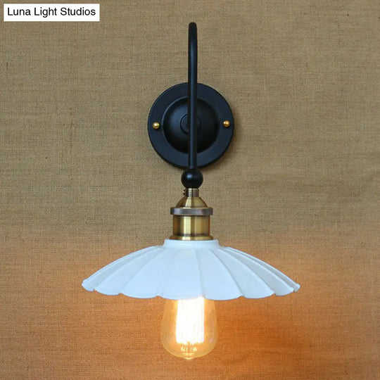 Rustic Metallic Wall Lamp With Scalloped Shade - Perfect For Living Room