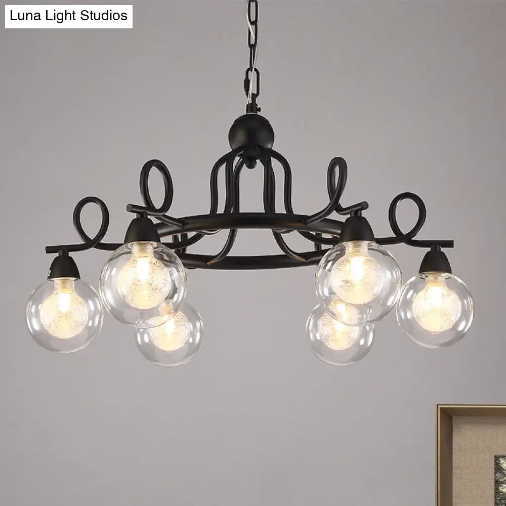 Rustic Mini Ball Clear Glass Pendant Chandelier: 6/8-Light Black Fixture