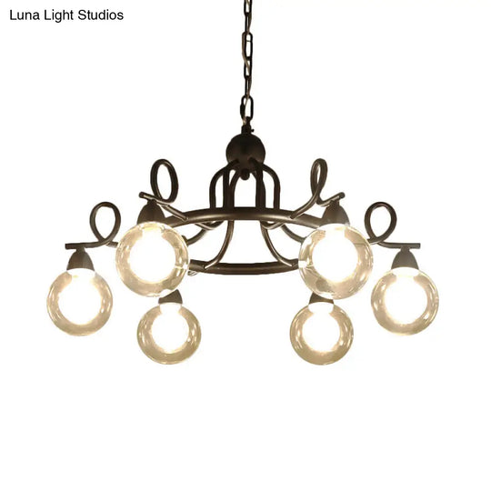 Rustic Mini Ball Clear Glass Pendant Chandelier: 6/8-Light Black Fixture