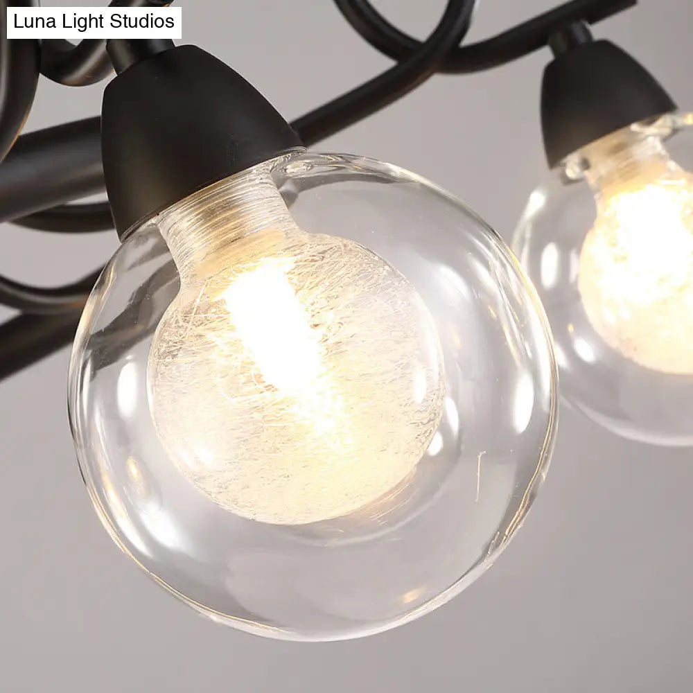 Rustic Mini Ball Clear Glass Pendant Chandelier: 6/8-Light Black Fixture