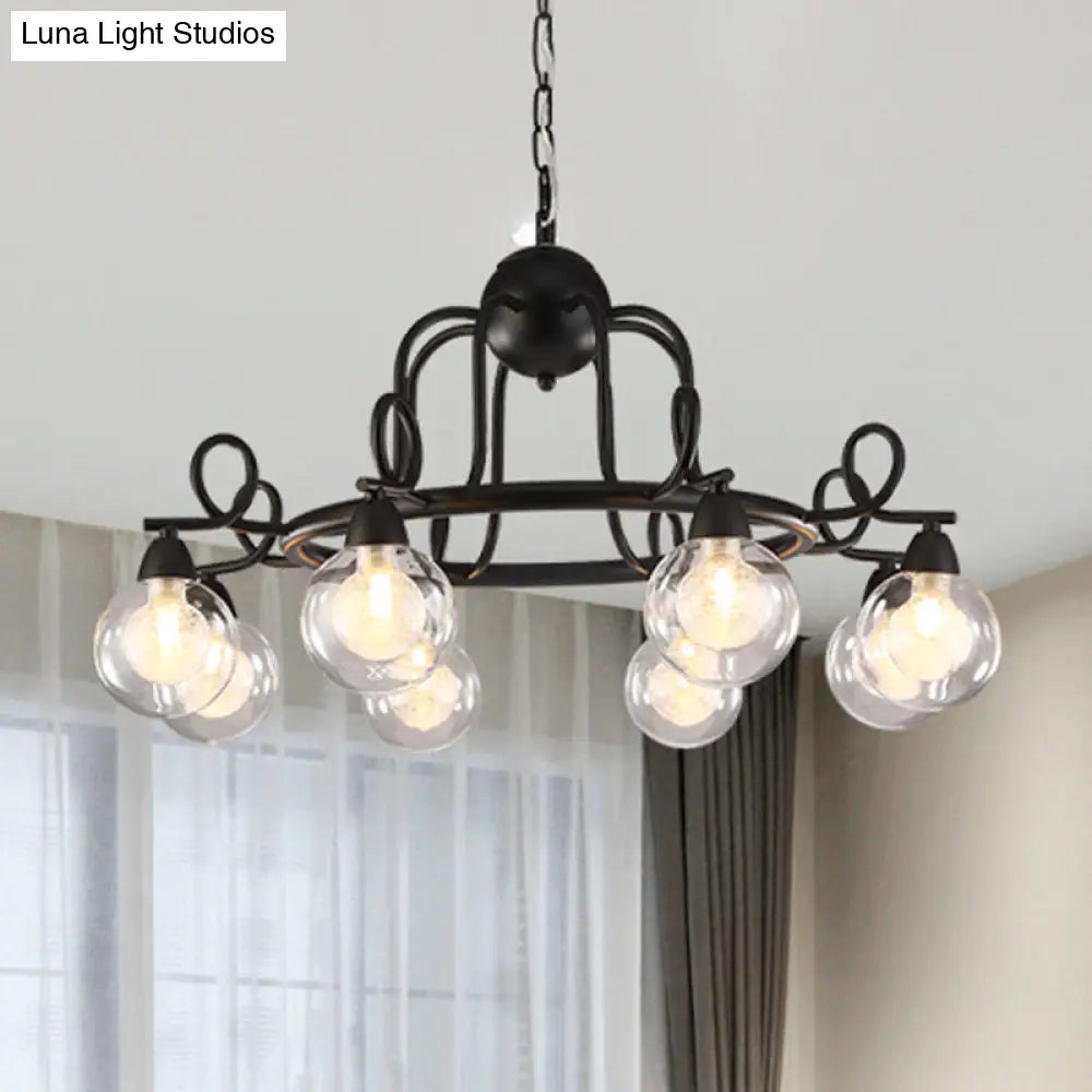 Rustic Mini Ball Clear Glass Pendant Light Fixture - 6/8-Light Hanging Chandelier In Black