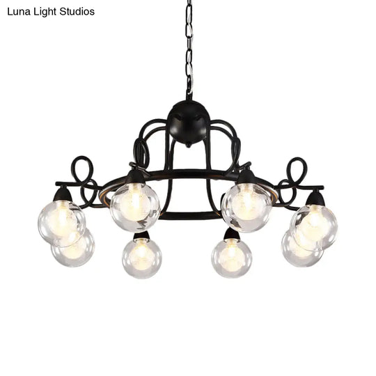 Rustic Mini Ball Clear Glass Pendant Light Fixture - 6/8-Light Hanging Chandelier In Black