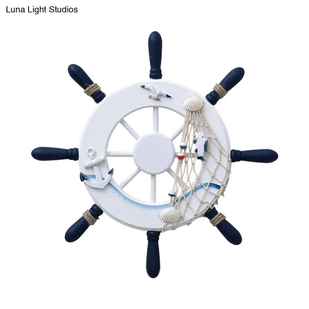 Rustic Nautical Slim Wall Sconce With Rudder Design - Led Light For Baby Bedroom