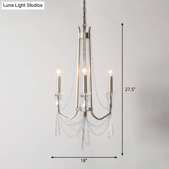 Rustic Nickel Candlestick Chandelier: Pendant Light With Crystal Detailing