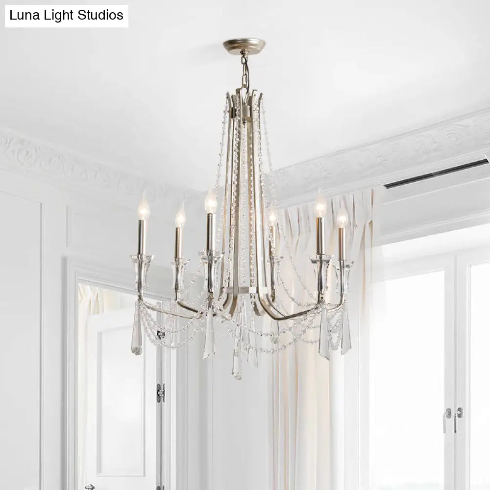 Rustic Nickel Candlestick Chandelier: Pendant Light With Crystal Detailing