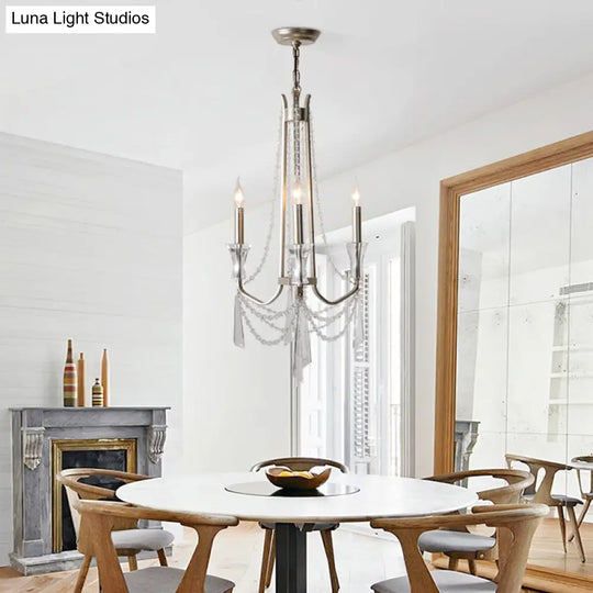 Rustic Nickel Candlestick Chandelier: Pendant Light With Crystal Detailing