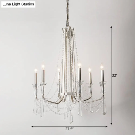 Rustic Nickel Candlestick Chandelier: Pendant Light With Crystal Detailing