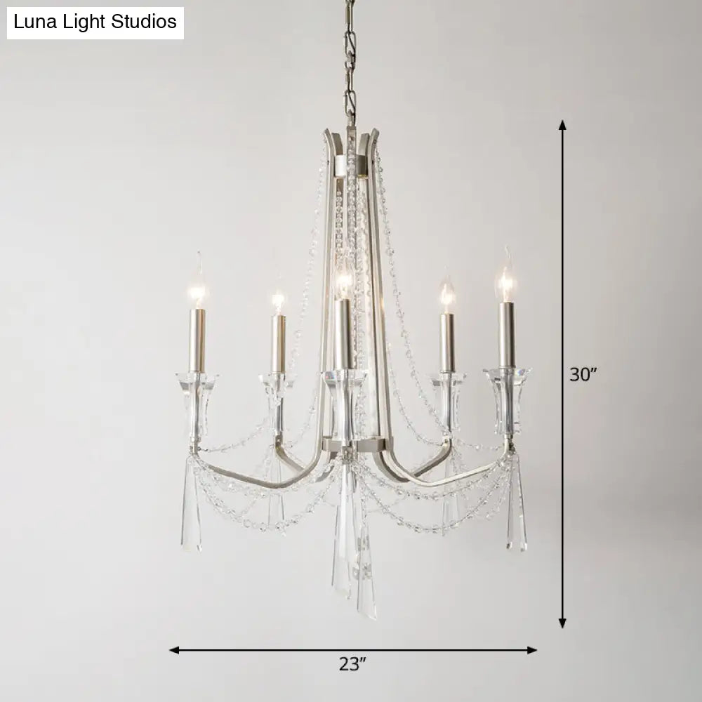 Rustic Nickel Candlestick Chandelier: Pendant Light With Crystal Detailing