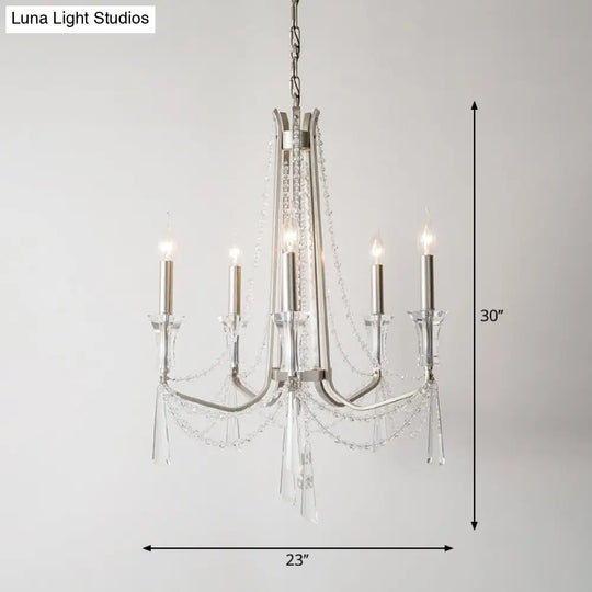 Rustic Nickel Candlestick Chandelier: Pendant Light With Crystal Detailing