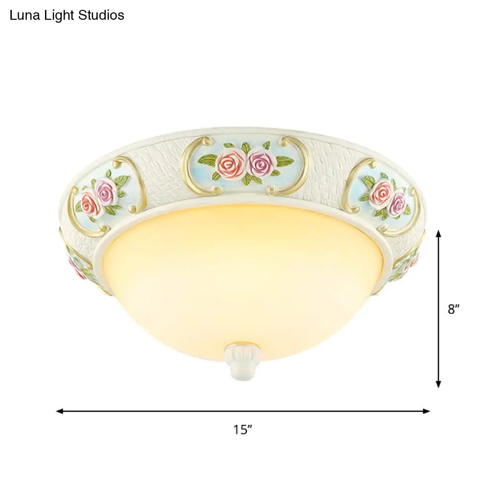 Rustic Opal Glass Dome Ceiling Flush Light White 15’/19’ W 3 - Bulb Flushmount For Dining Room