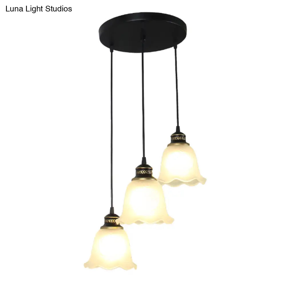 Rustic Opal Glass Pendant Light With Scalloped Trim Ideal For Dining Rooms Black Finish