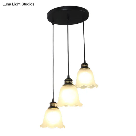 Rustic Opal Glass Pendant Light With Scalloped Trim Ideal For Dining Rooms Black Finish