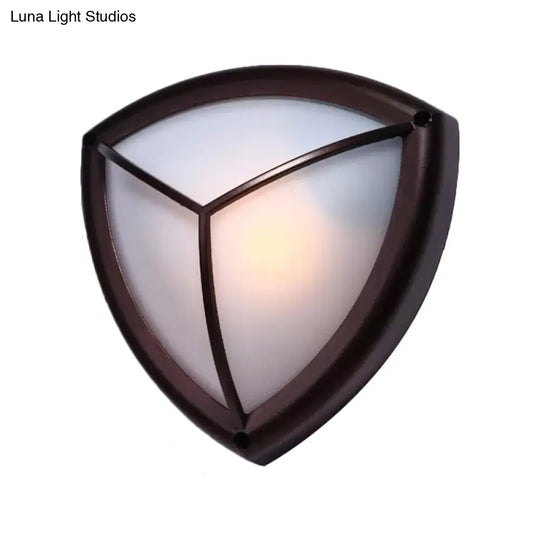 Rustic Opal Glass Wall Sconce With Dark Coffee Diamond Design - 1-Light Balcony Lighting Fixture