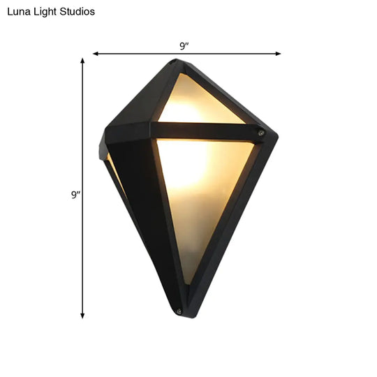 Rustic Opal Glass Wall Sconce With Dark Coffee Diamond Design - 1-Light Balcony Lighting Fixture