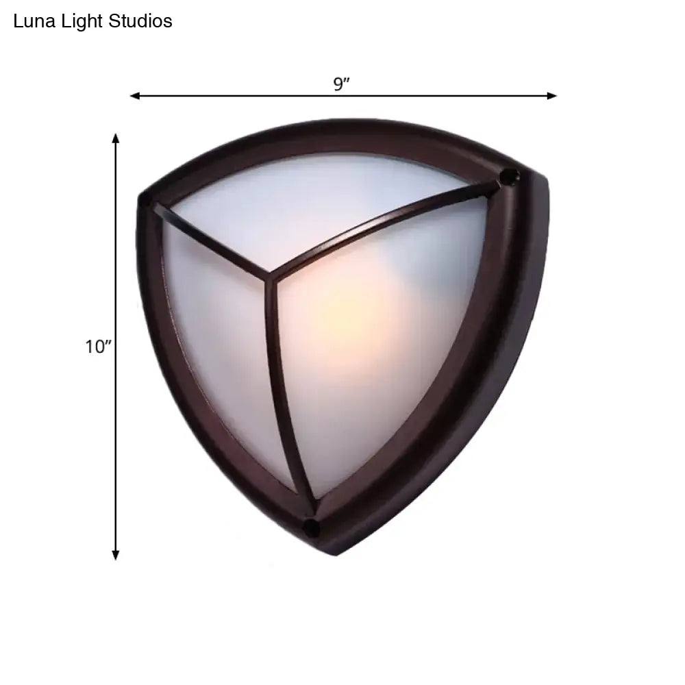 Rustic Opal Glass Wall Sconce With Dark Coffee Diamond Design - 1-Light Balcony Lighting Fixture