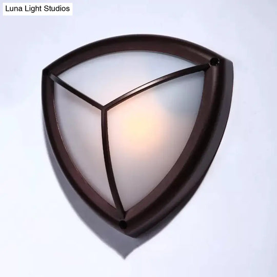 Rustic Opal Glass Wall Sconce With Dark Coffee Diamond Design - 1-Light Balcony Lighting Fixture