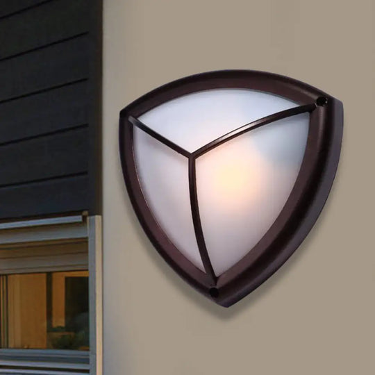 Rustic Opal Glass Wall Sconce With Dark Coffee Diamond Design - 1-Light Balcony Lighting Fixture /