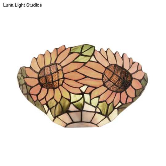 Rustic Orange Sunflower Stained Glass Wall Sconce - 1 Light For Restaurants