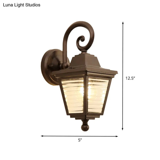 Rustic Outdoor Sconce With Prismatic Glass Shade: 1-Light Wall Mount Lamp In Black