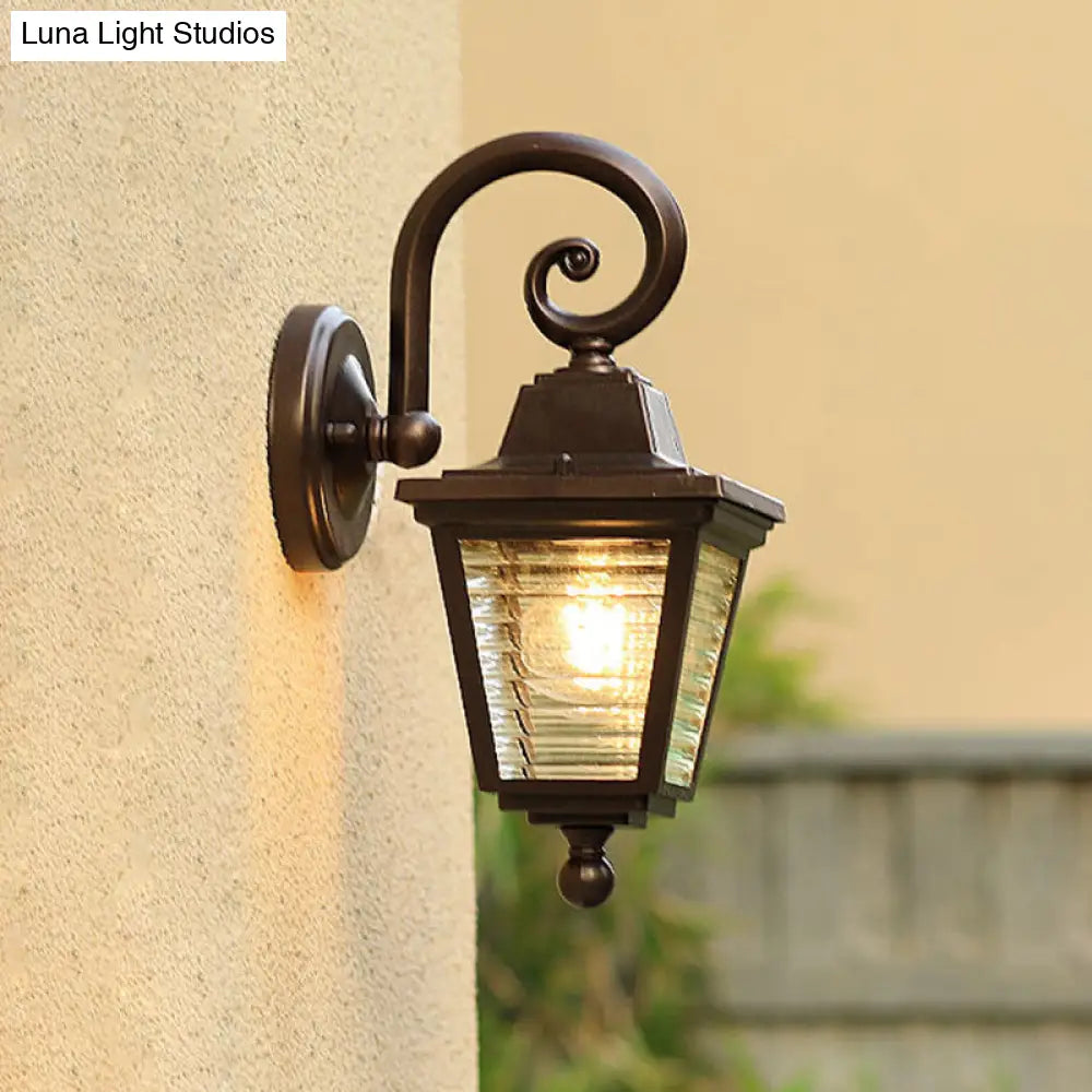 Rustic Outdoor Sconce With Prismatic Glass Shade: 1-Light Wall Mount Lamp In Black