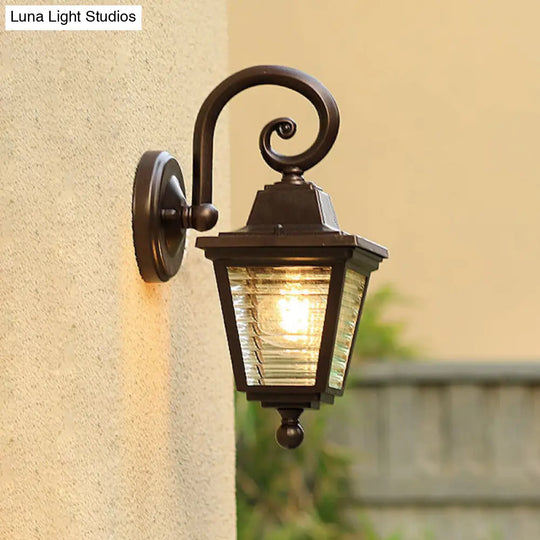 Rustic Outdoor Sconce With Prismatic Glass Shade: 1-Light Wall Mount Lamp In Black