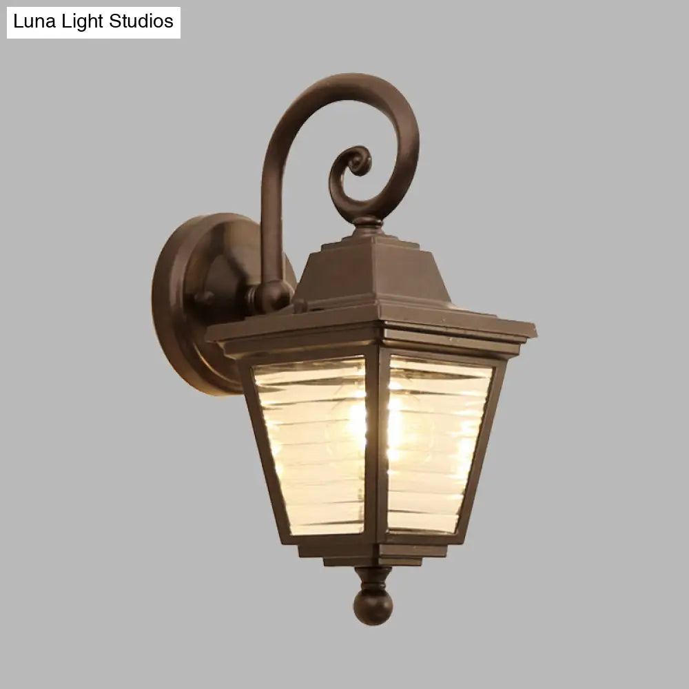 Rustic Outdoor Sconce With Prismatic Glass Shade: 1-Light Wall Mount Lamp In Black