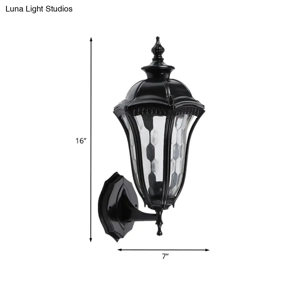 Rustic Outdoor Wall Mount Lighting Urn With Clear Dimpled Glass 1 Bulb Black Lamp