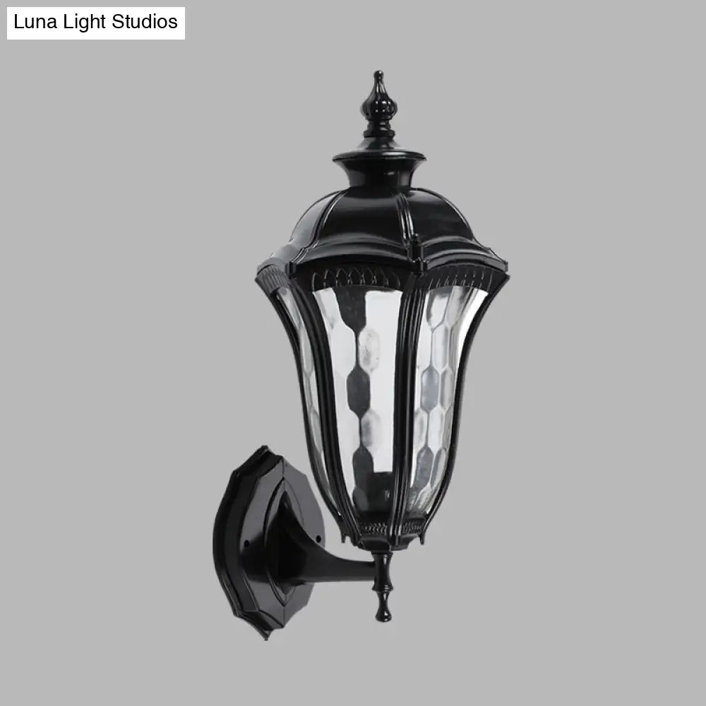 Rustic Outdoor Wall Mount Lighting Urn With Clear Dimpled Glass 1 Bulb Black Lamp