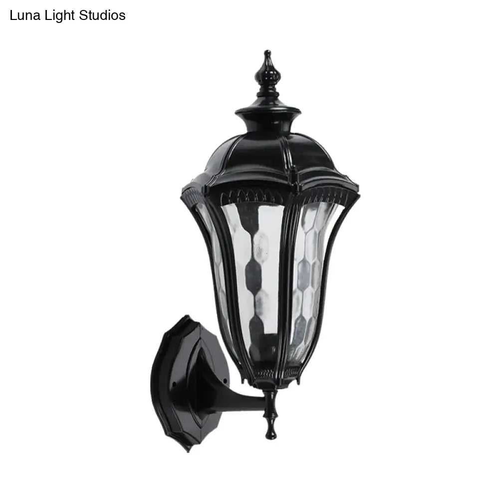 Rustic Outdoor Wall Mount Lighting Urn With Clear Dimpled Glass 1 Bulb Black Lamp