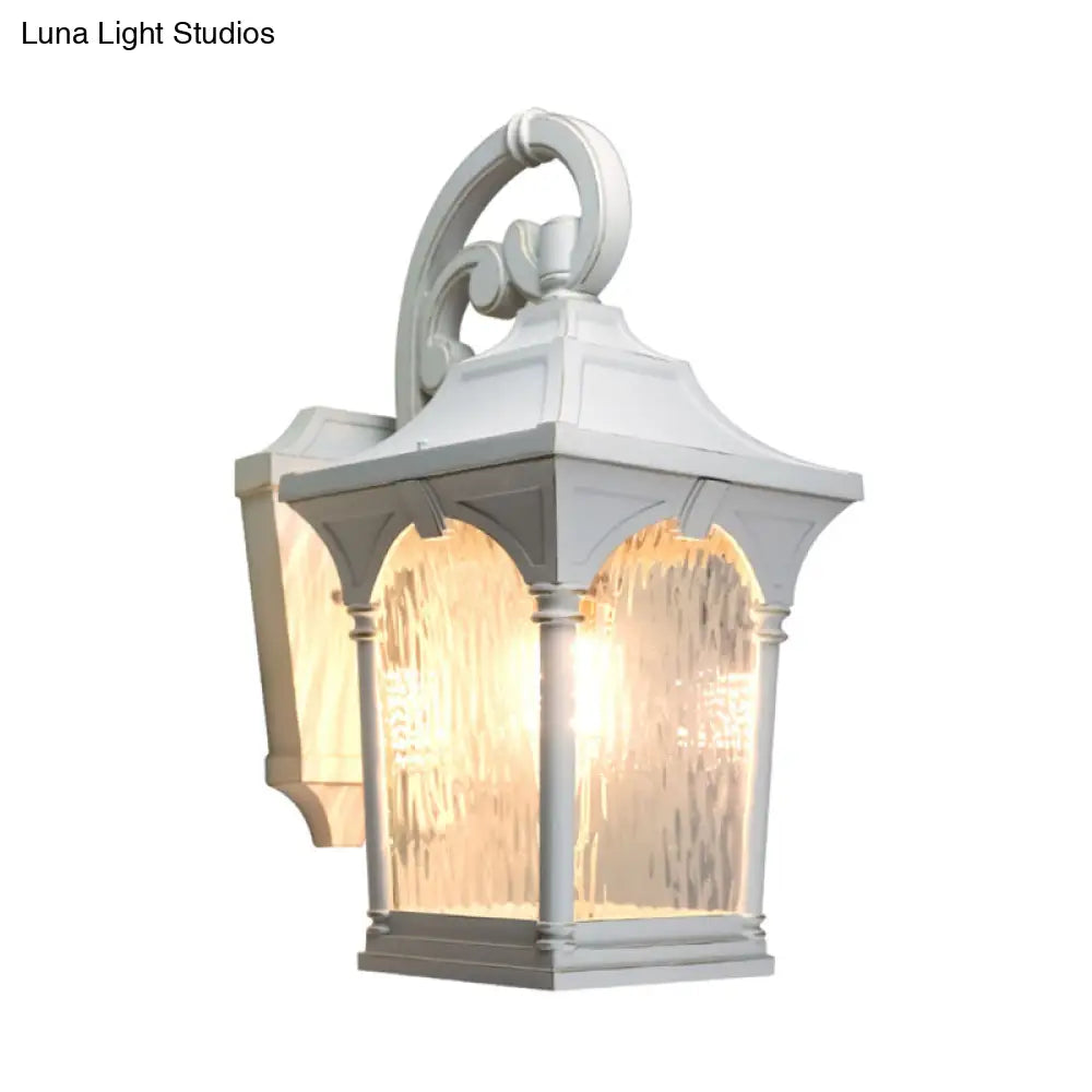 Rustic Outdoor Wall Sconce Light With Clear Water Glass Lantern Design - Single Bulb Fixture In