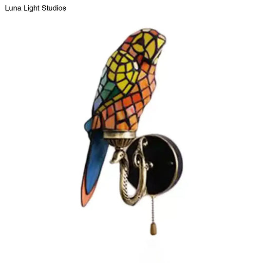 Rustic Parrot Wall Lighting Art Glass 1-Light Sconce For Living Room - Deco Inspired