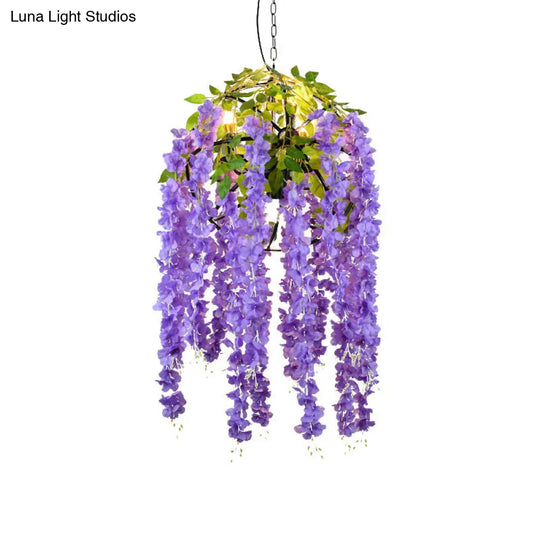 Iron Pendant Lamp - Rural White/Pink/Purple Plant Cafe Chandelier Lighting Purple