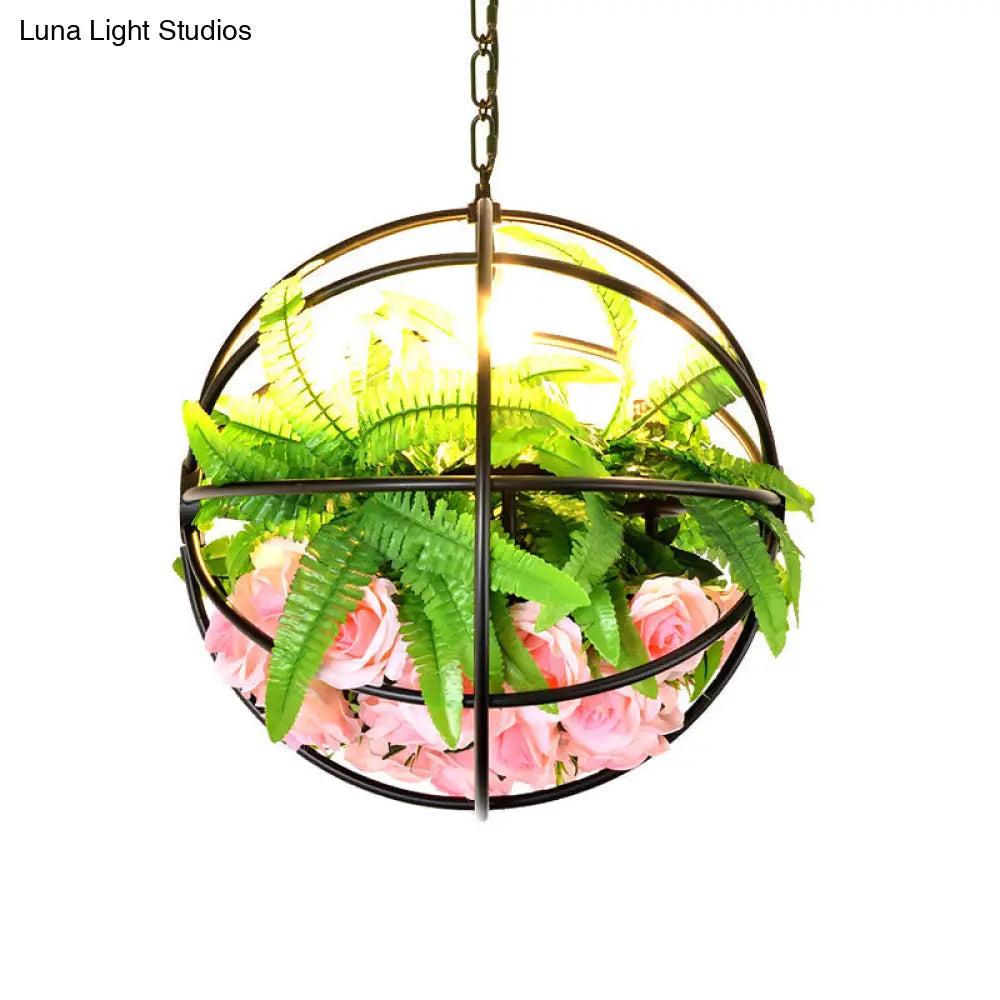 Iron Pendant Lamp - Rural White/Pink/Purple Plant Cafe Chandelier Lighting Light Pink